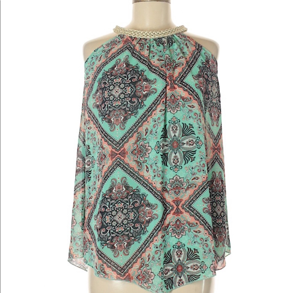 NWOT Pinky halter, flowing, patterned blouse
